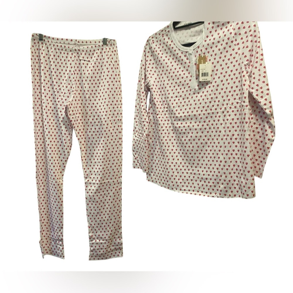 Roller Rabbit White Pajama Set with Red Heart Print